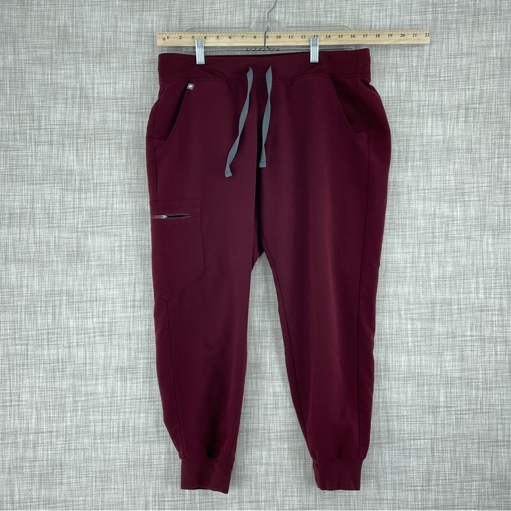 Figs Women's Track Joggers in Burgundy with Gray Drawstring